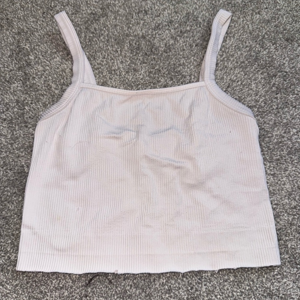 Cream Ribbed Fitted Crop Camisole